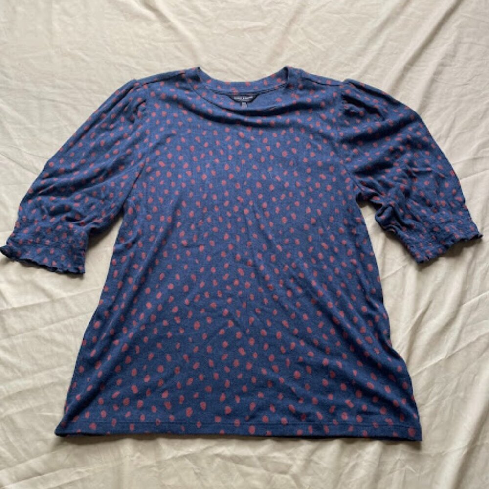 Lucky Brand | Blue Puff Sleeve Top with Red Polka Dots | Size M
